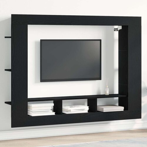 VidaXL TV Kabinet Crni Hrast Drvo, Metal Srednji TV Stalak Crnog Hrasta Slike