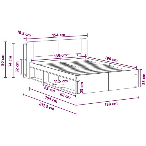  Okvir kreveta s pohranom s uzglavljem Staro drvo 135 x 190 cm Slike