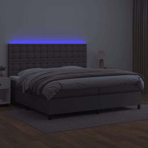VidaXL Krevet box spring s madracem LED sivi 200x200cm od umjetne kože Slike