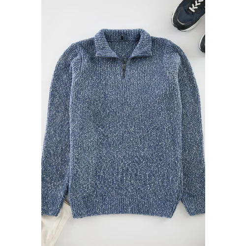 Trendyol Indigo Unisex Half Turtleneck Flecked Knitwear Sweater