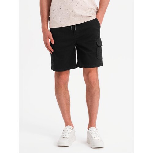 Ombre Men&amp;#039;s cotton cargo shorts with elastic waistband - black Slike