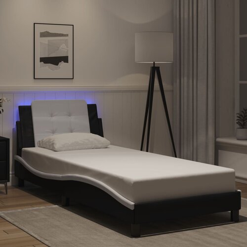  The Living Store Posteljni okvir z LED lučkami črn in bel 90x200 cm umetno usnje - Posteljni Okvir, (21497599) Slike