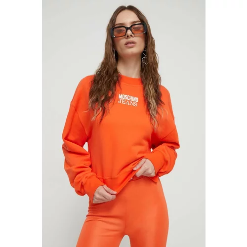 MOSCHINO JEANS Bombažen pulover ženska, oranžna barva