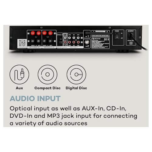 Auna AMP-CD608 DAB, HiFi stereo ojačevalnik, 4 x 100 W, RMS, DAB + BT, optični vhod, daljinski upravljalnik - Slike