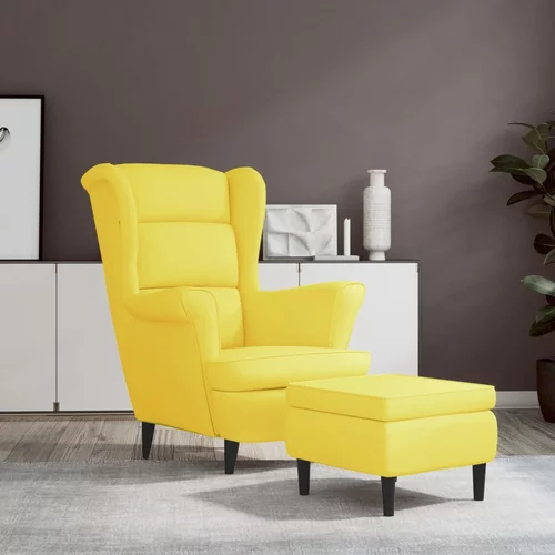 vidaXL Fotelja s krilnim naslonom i tabureom boja senfa baršunasta