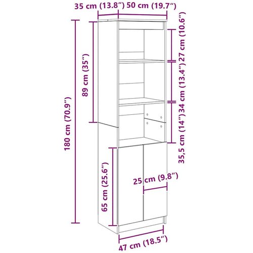 VidaXL Visoka komoda boja staro drvo 50x35x180 cm konstruirano drvo Slike
