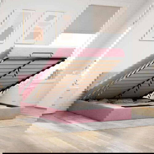  Otomanska postelja z vzmetnico &amp;amp; LEDs roza 140x200cm žamet Slike