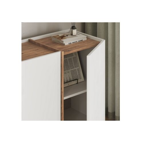 Hanah home Bela komoda v borovem dekorju z luknjo za kable 180x80x45 cm Dorma &amp;ndash; Slike