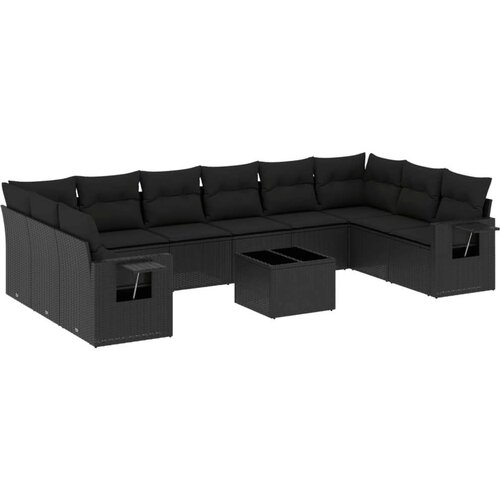 VidaXL 11-dijelni set vrtnih sofa od poliratana s jastucima crni Slike