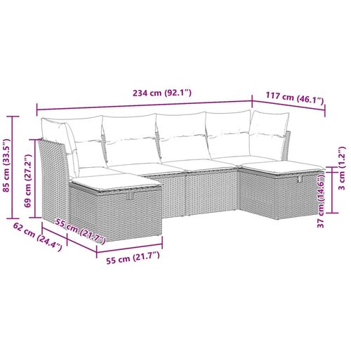 VidaXL 6-dijelni set vrtnih sofa s jastucima bež od poliratana Slike