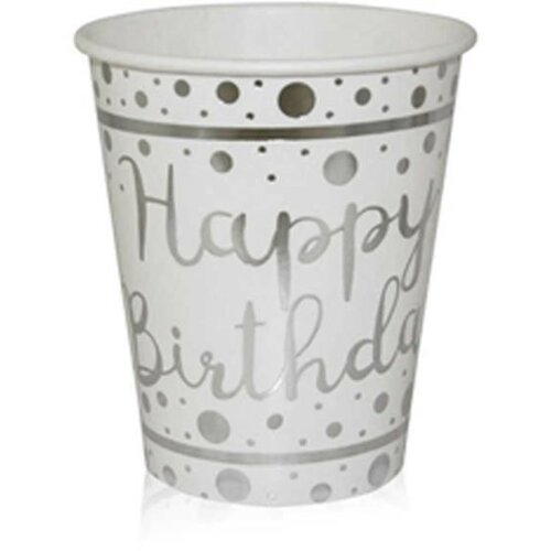 Happy birthday belo srebrne kartonske čaše 1/6 Cene