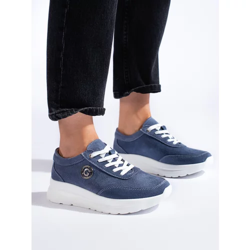 Shelvt Blue Leather Trainers
