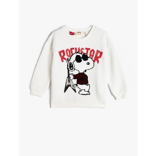 Koton Snoopy Sweatshirt Licensed Crew Neck Sequin Sequined Rayon Cotton Cotton Slike