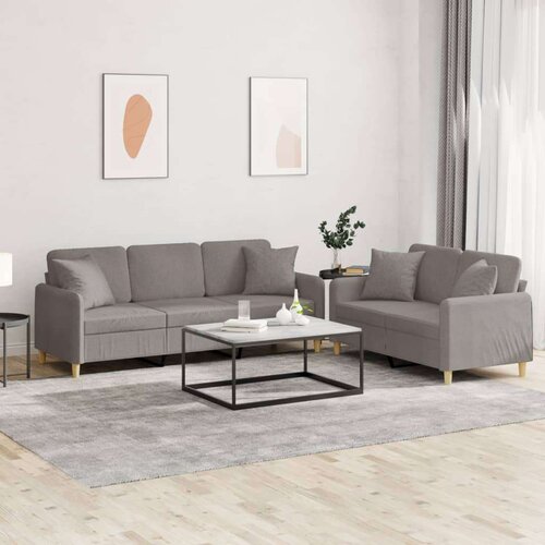  2-dijelni set sofa s jastucima smeđesivi od tkanine Slike