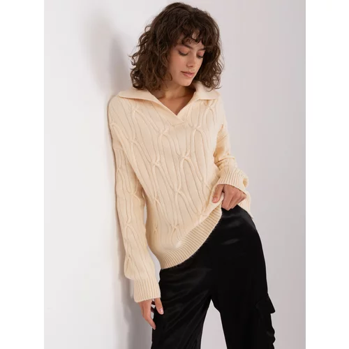 Fashion Hunters Light beige cable knit sweater with collar