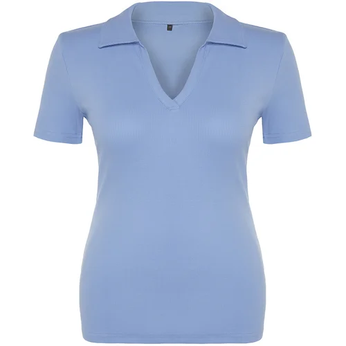 Trendyol Curve Blue Polo Neck Bodycone Knitted Blouse