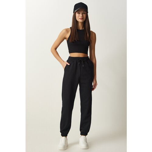 Women's Black Tiered Knitted Sweatpants Slike