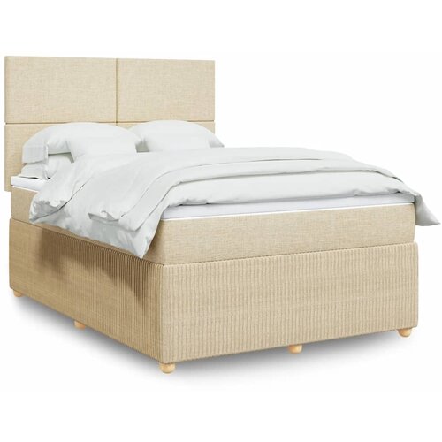 vidaXL Box spring postelja z vzmetnico krem 140x190 cm blago Cene