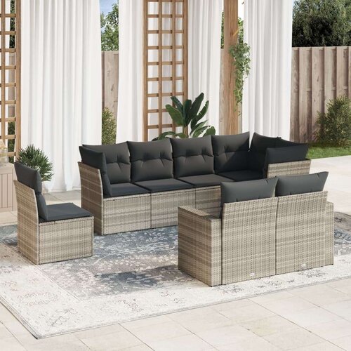 VidaXL 8-dijelni set vrtnih sofa od poliratana s jastucima svjetlosivi Slike