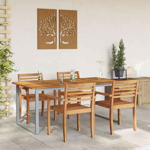  Vanjski blagovaonski stol Siva 180x90x75 cm Čelik i Drvo Acacia Slike