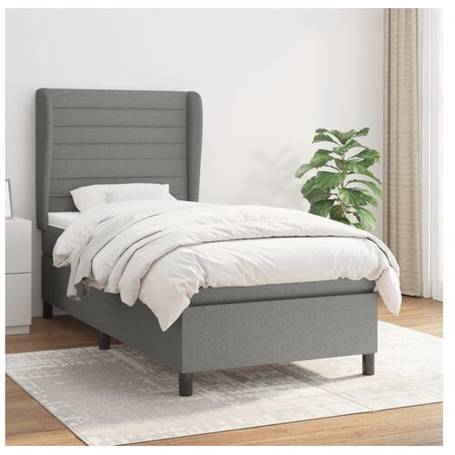  Box spring postelja z vzmetnico temno siva 100x200 cm blago Cene