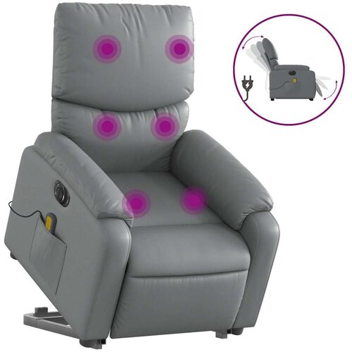 VidaXL Električni masažni naslonjač na podizanje od umjetne kože siva Slike