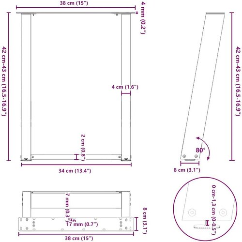  Noge za stolić U-oblika 2 kom bijele 38x(42-43) cm čelik Slike