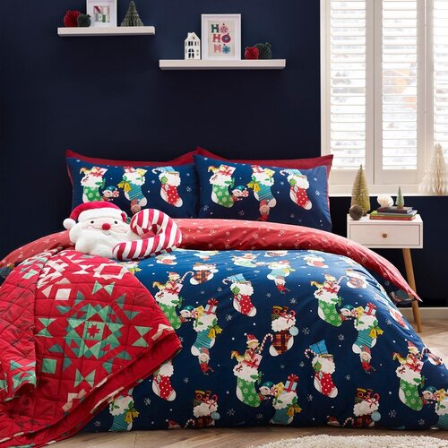 Catherine Lansfield Rdeča/modra otro&amp;scaron;ka posteljnina za posteljico 120x150 cm Christmas Elves &amp;ndash; Slike