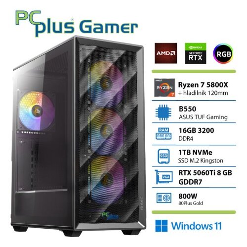 PCPLUS Gamer Ryzen 7 5800X 16GB 1TB SSD RTX 5060Ti 8GB Windows 11 Home gaming namizni računalnik Cene