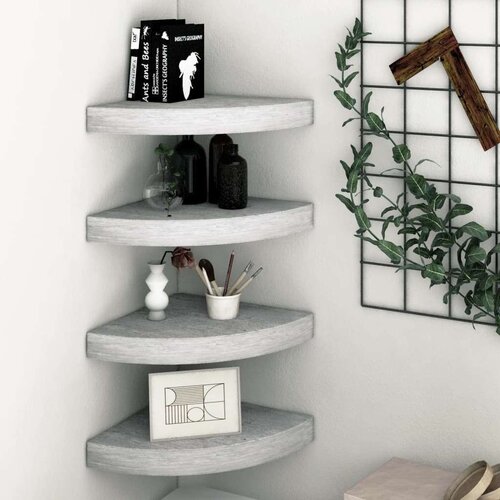 vidaXL Kutne zidne police 4 kom siva boja betona 35 x 35 x 3,8 cm MDF Cene