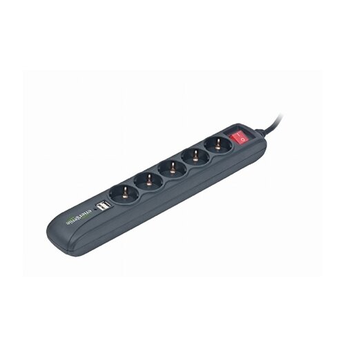 Gembird Razvodnik nap.SPG5-U2-5, crni, Prekidač, 5 uticnica 1,5 M, prenaponska za&amp;scaron;tita 2x USB port Slike