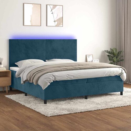  box spring s madracem LED tamnoplavi 200x200 cm baršun Cene