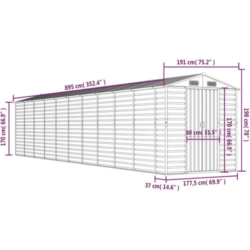 VidaXL Vrtno spremi&amp;scaron;te svjetlosmeđe 191 x 895 x 198 cm pocinčani čelik Slike