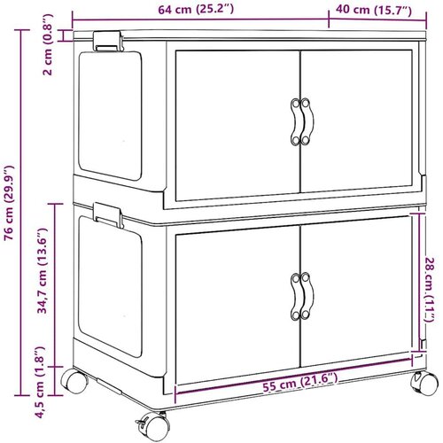 VidaXL Složiva kutija za pohranu s kotačima 2nivoa 75 L 64x40x76 cm Slike