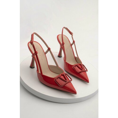 Marjin Women's Stiletto Pointed Toe Heel Shoes Pidar Red Patent Leather Slike