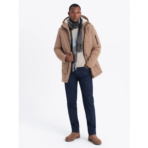 Ombre Men's long parka sherpa jacket - beige