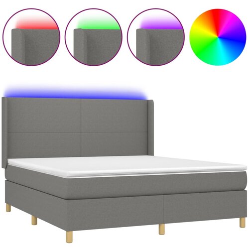 VidaXL Box spring postelja z vzmetnico LED temno siva 180x200 cm blago, (20789023) Slike