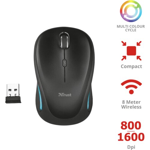 Trust yvi fx wireless miš crni, wls crni miš, 1600 dpi, optički, 4 tipke, 8m range Cijene