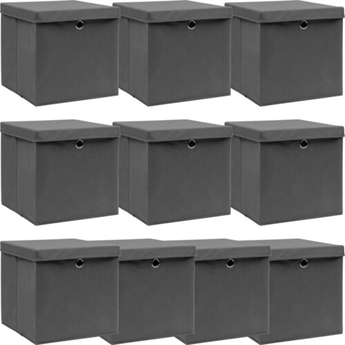 VidaXL &amp;scaron;katle za shranjevanje s pokrovi x 10 sive 32x32x32 cm blago Slike