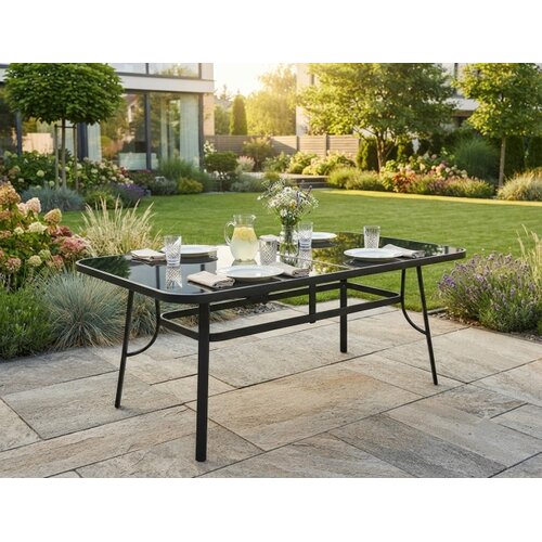 Alberg Ba&amp;scaron;tenski sto 150 &amp;times; 95 &amp;times; 72 cm kaljeno staklo - metalna konstrukcija ( KLK2642 ) Slike
