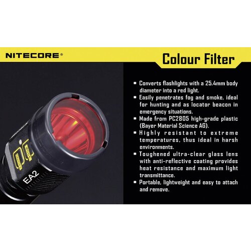 Nitecore Rdeči filter 25 mm NFR25 za EC1\, EC2\, EA1\, EA2\, MT2C\, P12\, SRT3\, SRT5, (20520188) Slike