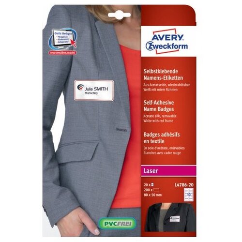 Avery Zweckform Samolepilne priponke za imena, 80 x 50 mm, L4786-20 Slike