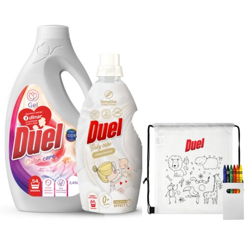 Duel set tečni deterdžent color care, 2.45l + omekšivač baby care, 1.6l + dečiji ranac sa bojicama Cene