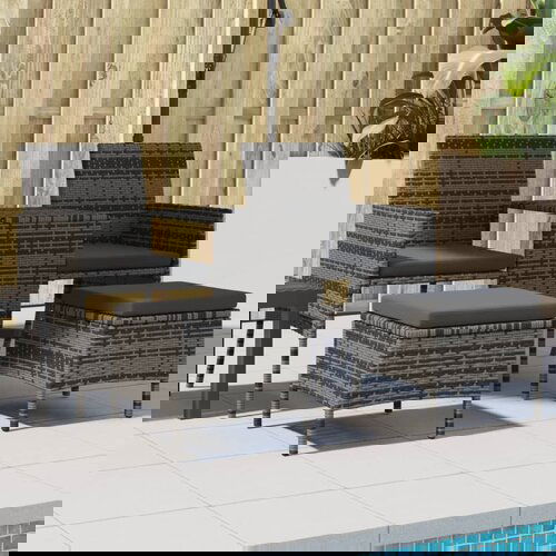 vidaXL Vrtni dvosjed sa stolićem i tabureima sivi od poliratana Cene