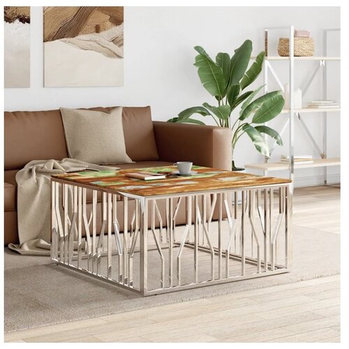 vidaXL Stolić za kavu srebrni od nehrđajućeg čelika i obnovljenog drva Cijene