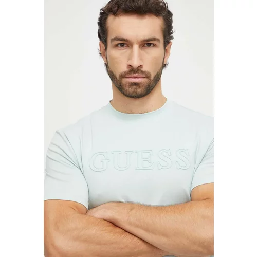 Guess Majica kratkih rukava za muškarce, boja: tirkizna, s aplikacijom