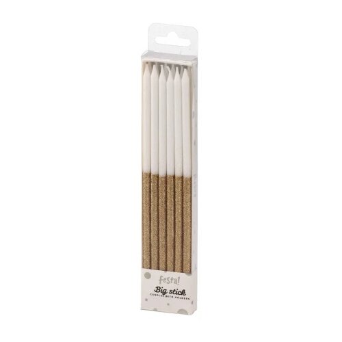 Festa big stick svećice zlatno bela 12k sa držačima ( 710161 ) Slike