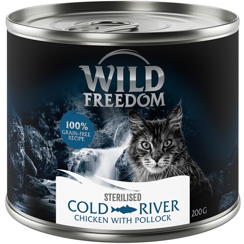 Wild Freedom Adult Sterilised 6 x 200 g - receptura brez žitaric - Cold River Sterilised - pi&amp;scaron;čanec s sajem Slike