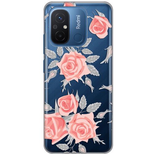 silikonska maska za Xiaomi Redmi 12C Elegant Roses Print Skin providna Slike