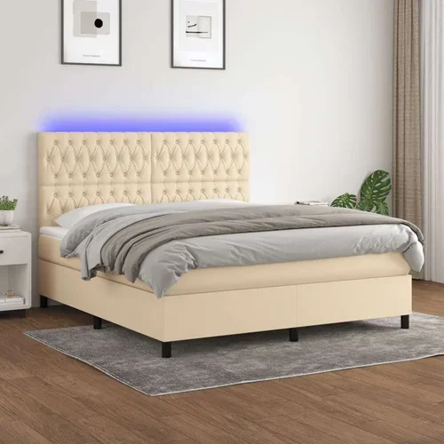  Box spring postelja z vzmetnico LED krem 180x200 cm blago